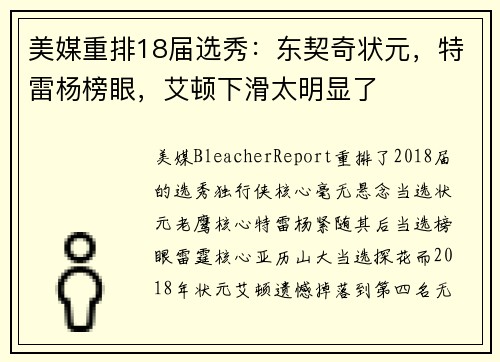 美媒重排18届选秀：东契奇状元，特雷杨榜眼，艾顿下滑太明显了