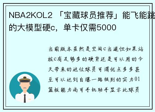 NBA2KOL2 「宝藏球员推荐」能飞能跳的大模型硬c，单卡仅需5000