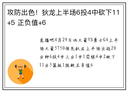 攻防出色！狄龙上半场6投4中砍下11+5 正负值+6